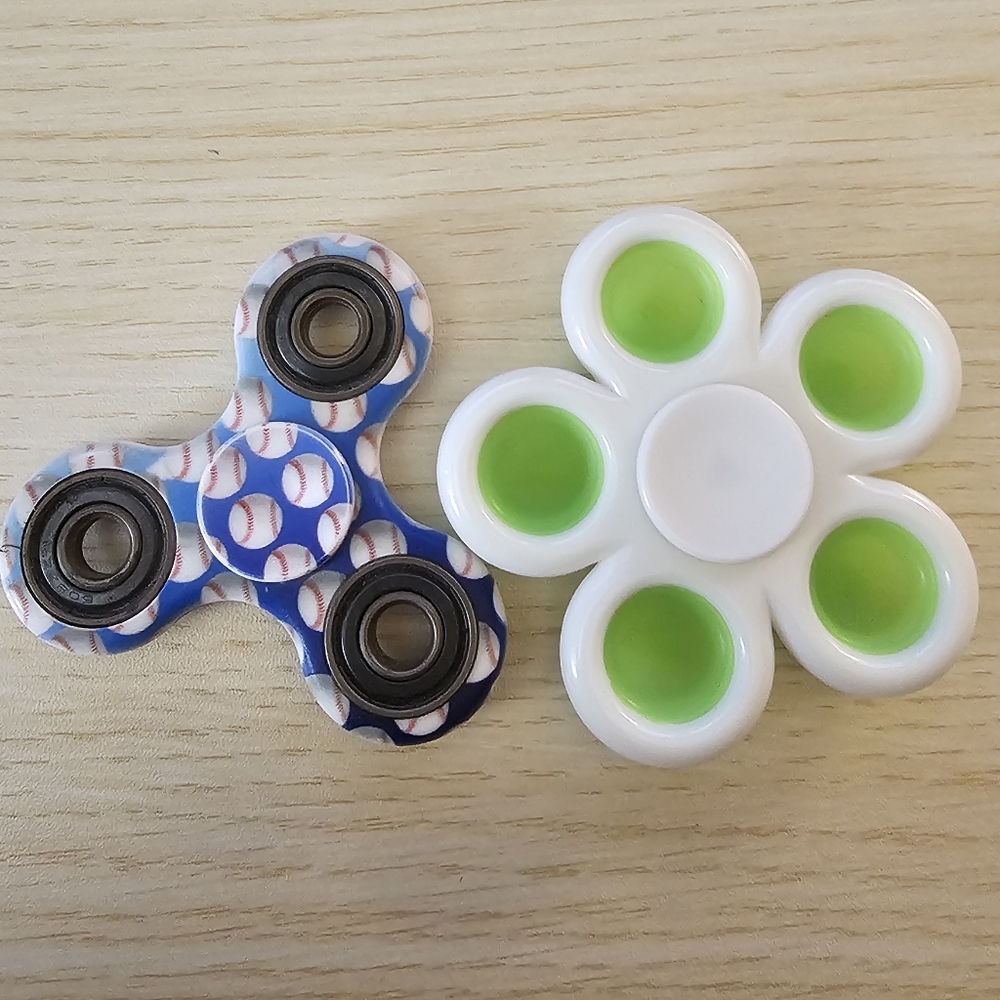 BUNDLE DEAL: 2 Fidget Spinners – Baseball + Floral  Fun + Stress Relief!